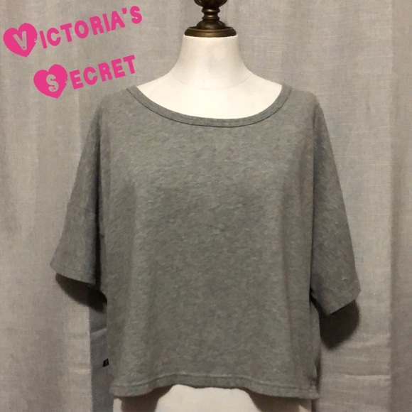 Victoria’s Secret Crop Lounge Top-Sz M/Oversized Fit-Gray-Cotton Blend-EUC - Picture 1 of 16